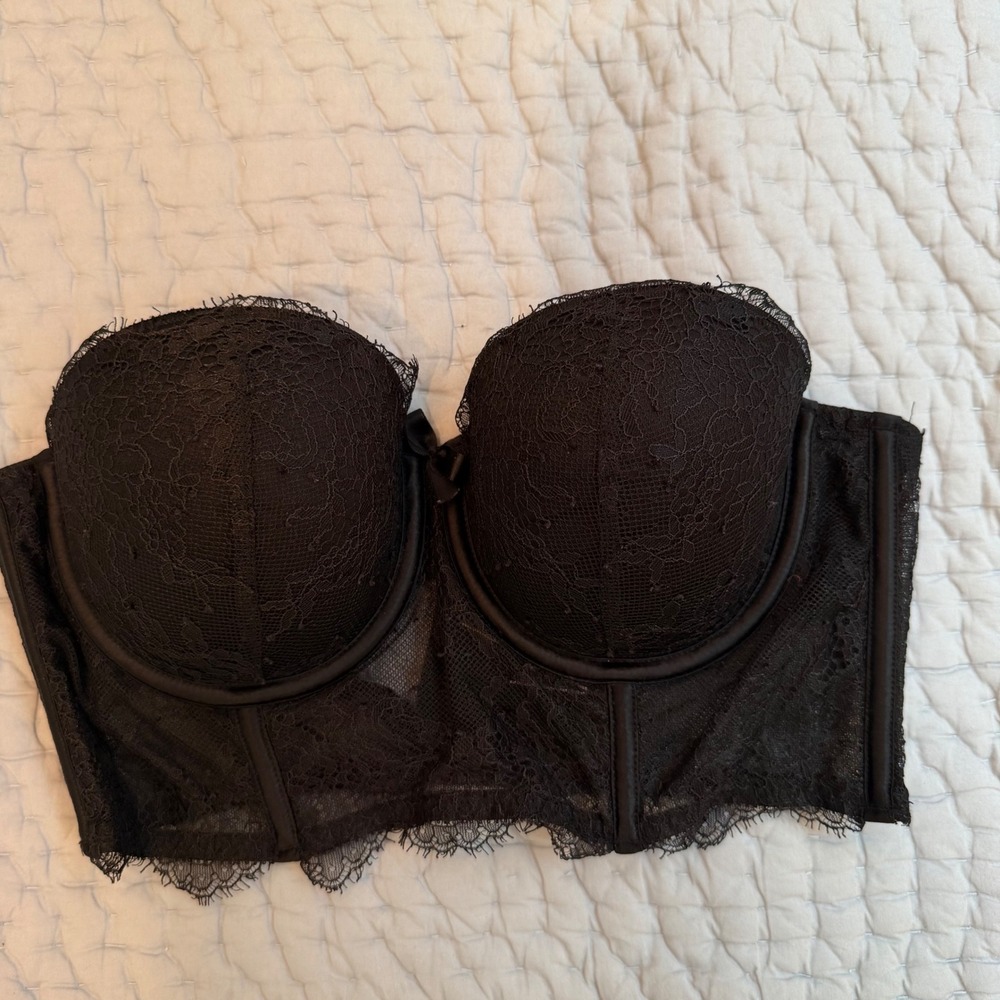 Victoria's Secret Very Sexy Black Lace Demi Longline Bra Strapless 34B